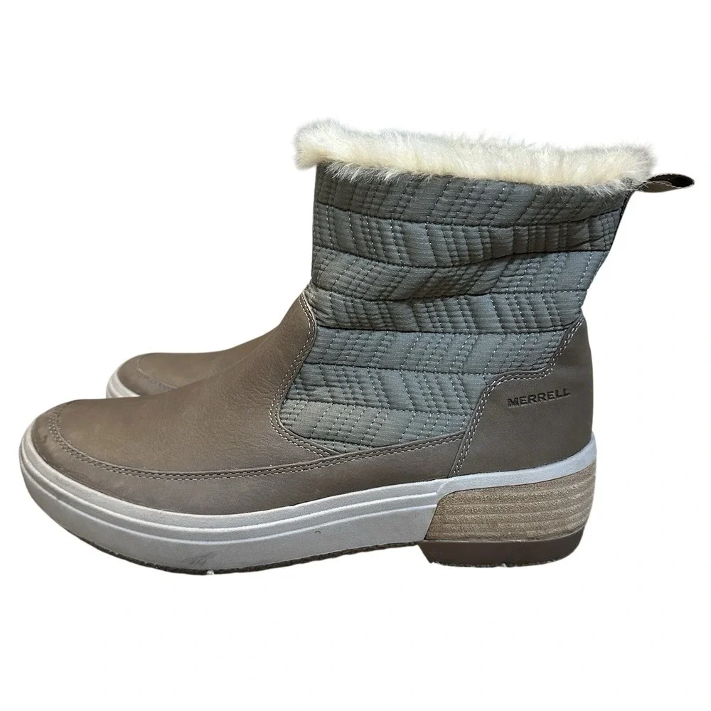 Merrell Womens 9 Haven Bluff Polar Waterproof Winter Boots Taupe Brown‎ Faux Fur